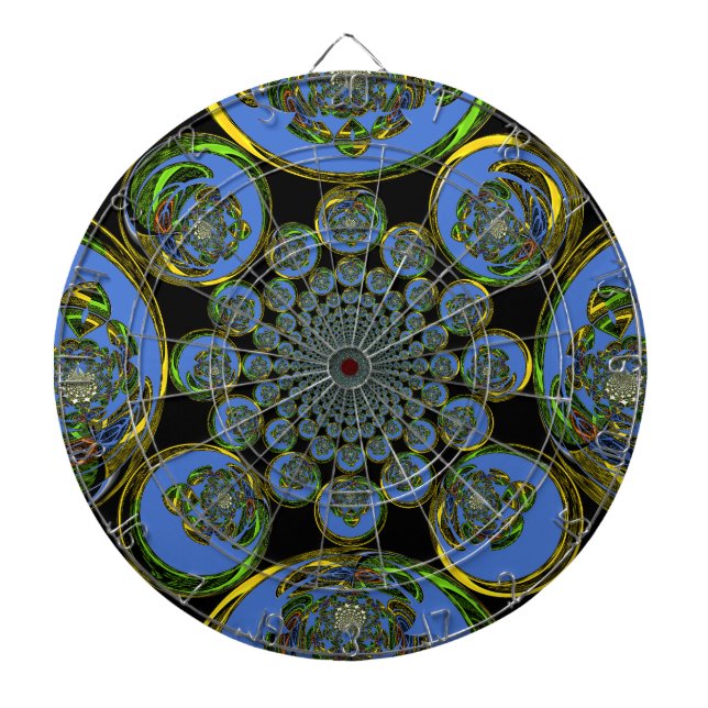 Beautiful cool royal blue black Kaleidoscope  art Dart Board (Front)