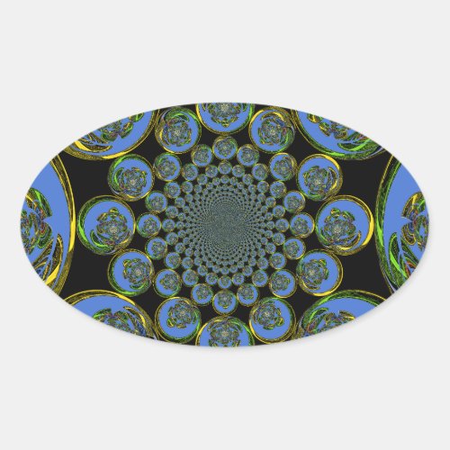 Beautiful cool royal blue black Kaleidoscope  art Oval Sticker