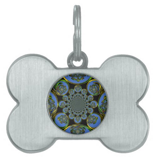 Beautiful cool royal blue black Kaleidoscope  art Pet ID Tag