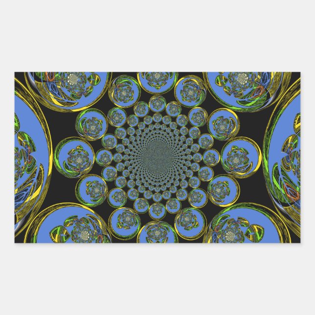 Beautiful cool royal blue black Kaleidoscope  art Rectangular Sticker (Front)