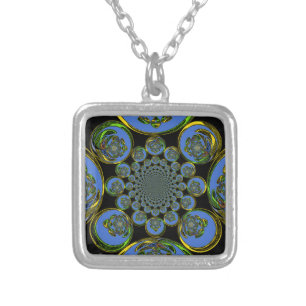 Beautiful cool royal blue black Kaleidoscope  art Silver Plated Necklace