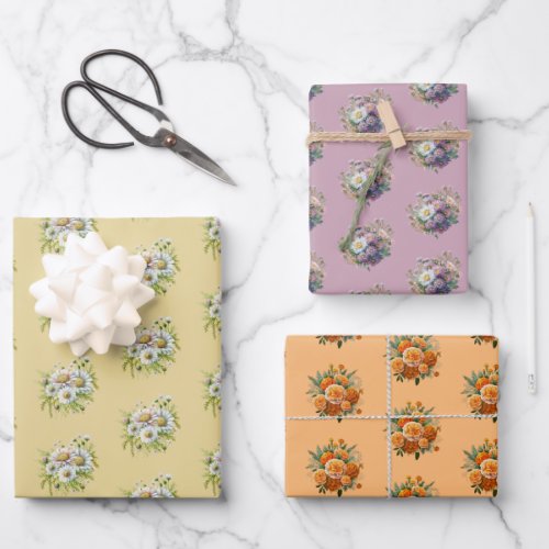 Beautiful Coordinating Floral  Wrapping Paper Sheets