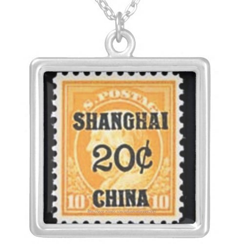Beautiful copy 20 cent Shanghai stamp_circa 1922 Silver Plated Necklace