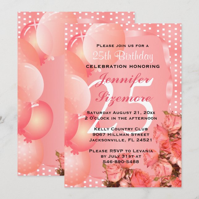 Beautiful Coral Birthday Template - 00th Birthday (Front/Back)