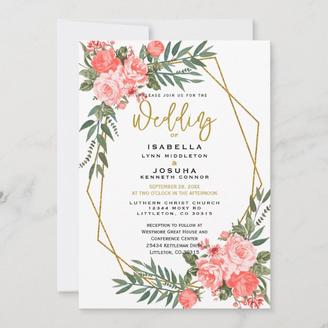 Beautiful Coral Floral Invitation (Front)