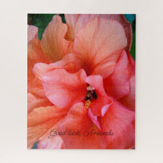Beautiful Coral Orange Hibiscus Flower Custom Name Jigsaw Puzzle