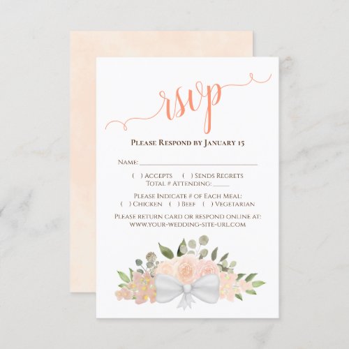 Beautiful Coral Peach Watercolor Roses Wedding RSVP Card