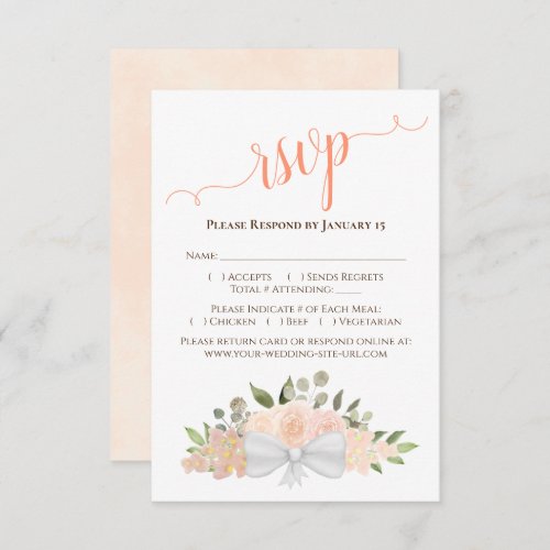 Beautiful Coral Peach Watercolor Roses Wedding RSVP Card