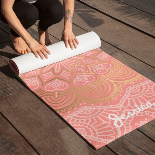 Beautiful Coral Pink Mandala Pattern Yoga Mat