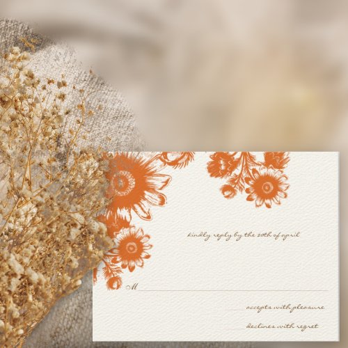 Beautiful Coral Vintage Flower Wedding RSVP Card