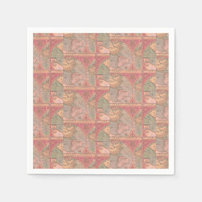 Beautiful Coral Vintage Latin World Map Decoupage Napkins (Front)