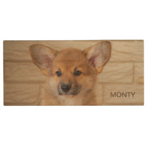 Beautiful Corgi Dog & Editable Name Wood Flash Drive