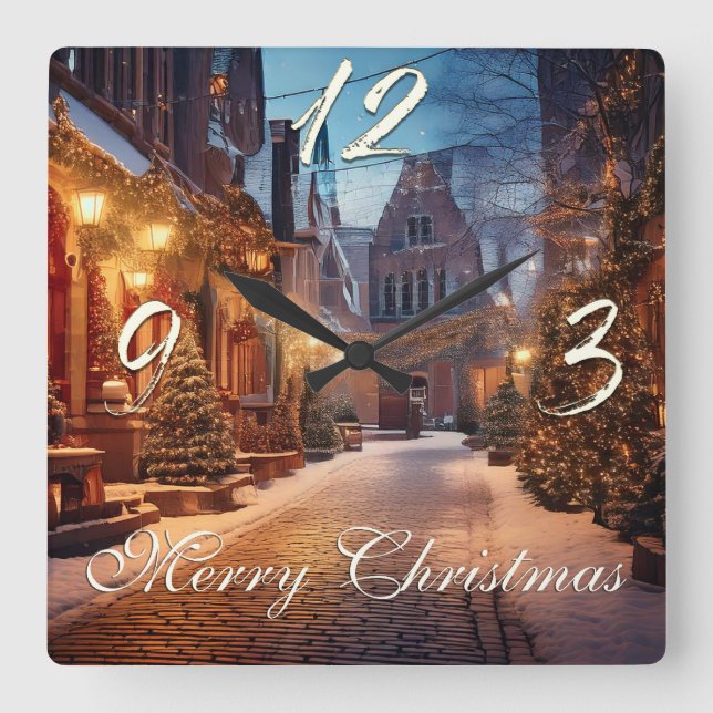 Beautiful Cosy Christmas Motif in a Dreamy Old Tow Square Wall Clock (Front)