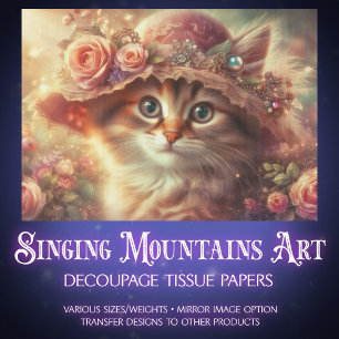 Beautiful Cottagecore Fancy Kitty Decoupage Tissue Paper