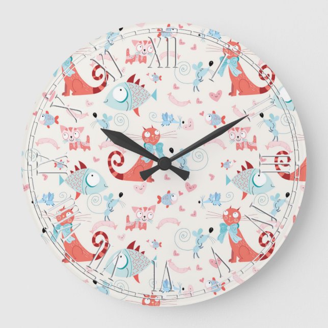 Beautiful Country Cat Pattern Large Clock (Front)