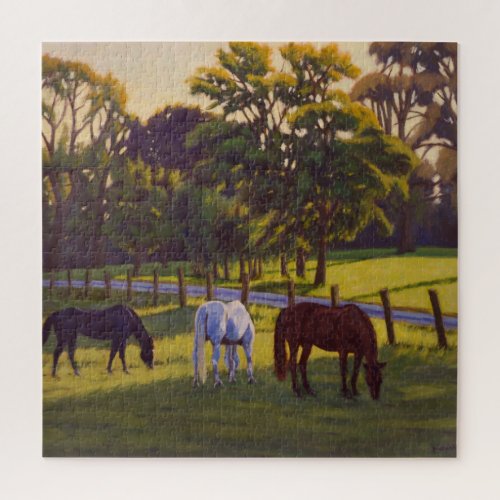 Beautiful Country Horses Grazing  Poster Jigsaw Puzzle