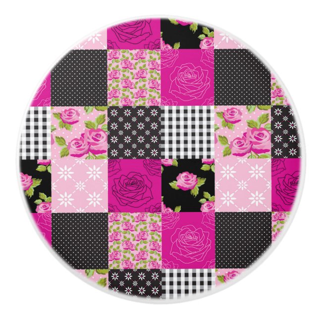 Beautiful Country Patchwork Quilt Ceramic Knob (Front)