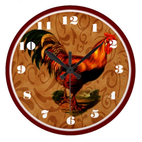 Beautiful Country Rooster Kitchen Clock