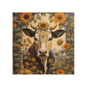 Beautiful Countryside Cow Sunflower Decorative Wood Wall Art