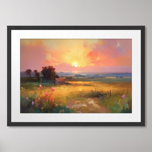 Beautiful Countryside Landscape at Sunset Framed Art
