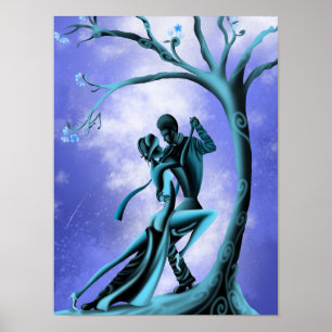 Beautiful Couple Dance Tango in Moonlight Poster