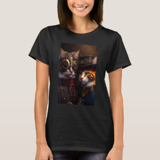Beautiful couple of Steampunk cats cat kitten anim T-Shirt