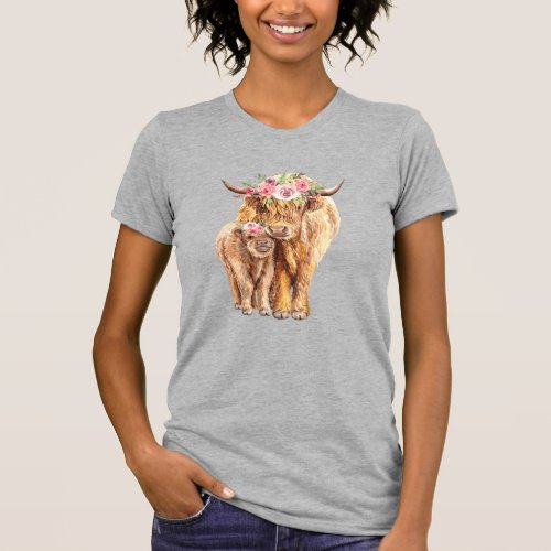 Beautiful Cow and Calf with Flower Crowns T_Shirt