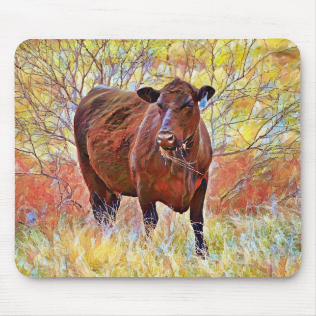 Beautiful Cow in Pasture Art Mouse Pad (Front)