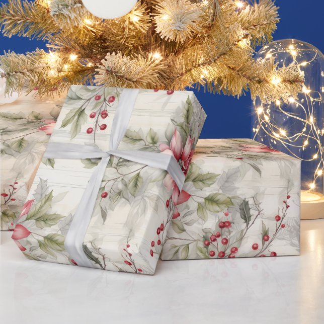 Beautiful Cozy Christmas Tartan Floral Wrapping Paper (Holidays)