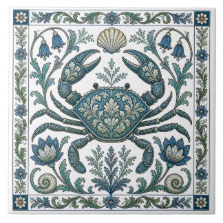 Beautiful Crab Vintage Ornate Ocean Life Ceramic Tile