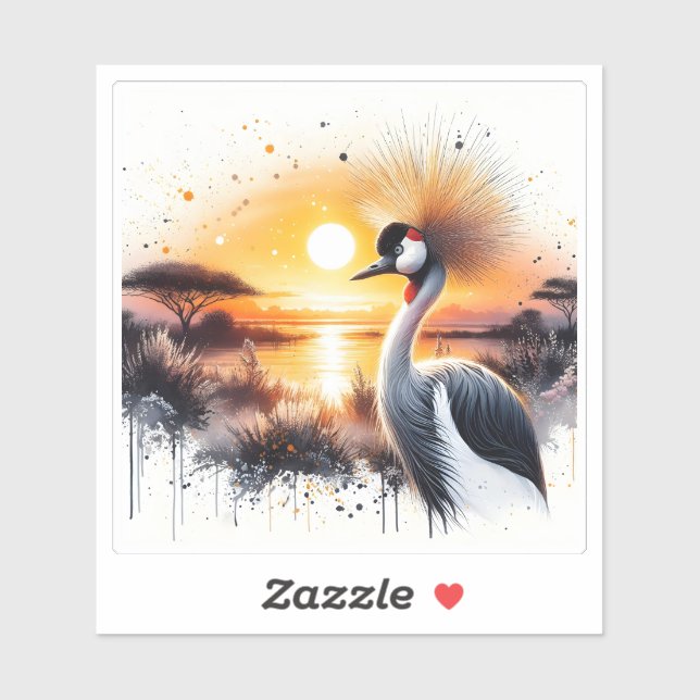 Beautiful Crane by the Sunset in African Landscape Sticker (Sheet)