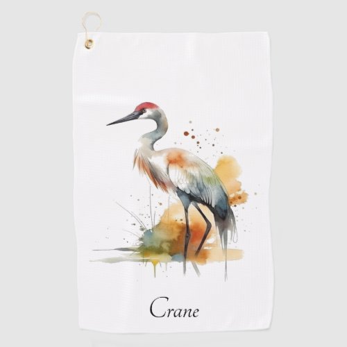 beautiful crane in watercolor customizable golf towel