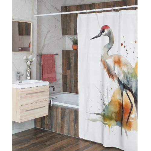 beautiful crane in watercolor customizable shower curtain