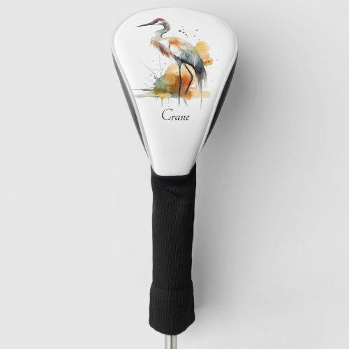 beautiful crane in watercolor golf head cover