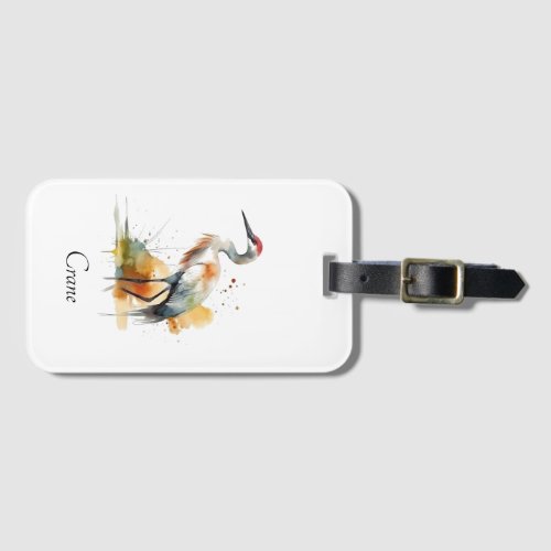 beautiful crane in watercolor luggage tag