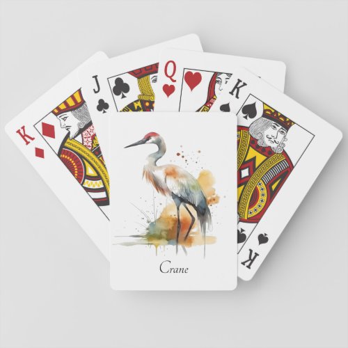 beautiful crane in watercolor poker cards