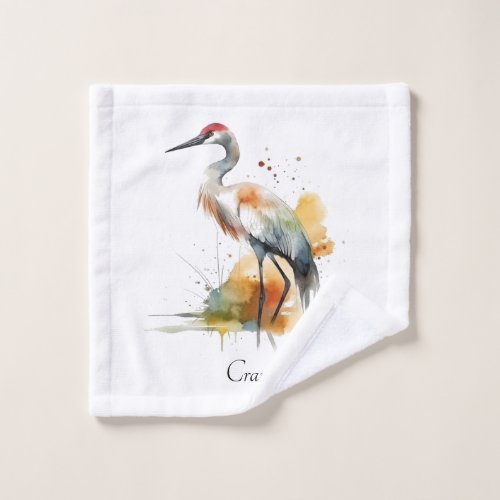 beautiful crane in watercolor wash cloth