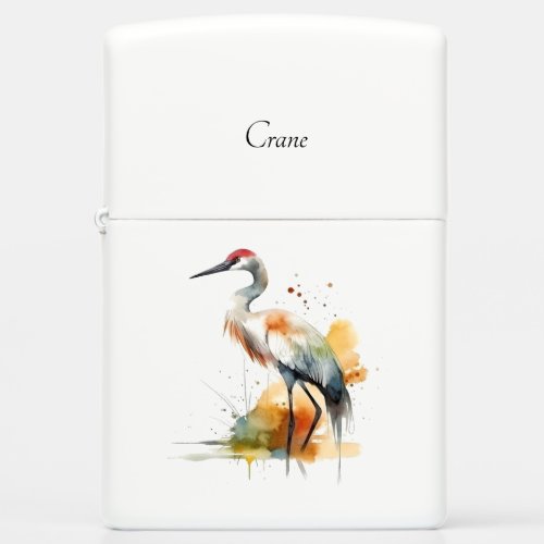 beautiful crane in watercolor zippo lighter