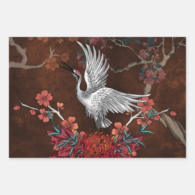 Beautiful crane wrapping paper sheets (Front)