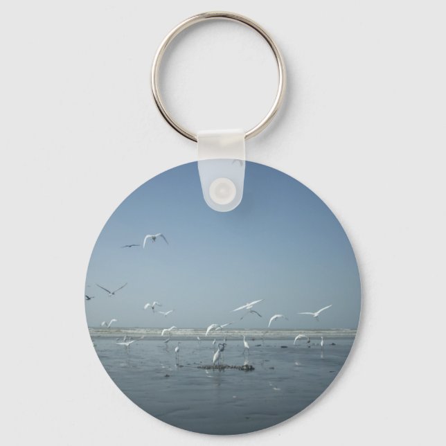 Beautiful Cranes Flying Over Water Nature's Ballet Keychain (Front)