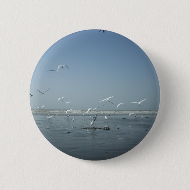 Beautiful Cranes Flying Over Water Nature's Ballet Pinback Button (Front)