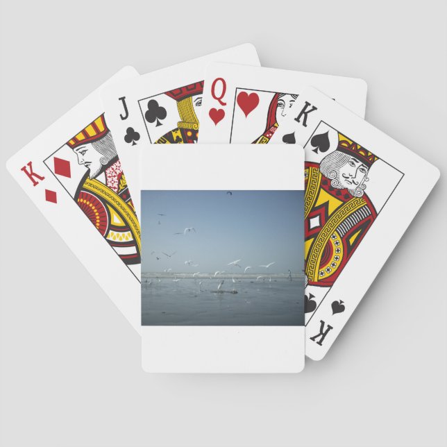 Beautiful Cranes Flying Over Water Nature's Ballet Poker Cards (Back)
