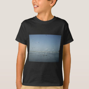 Beautiful Cranes Flying Over Water Nature's Ballet T-Shirt
