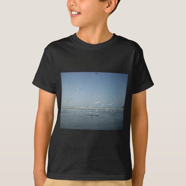 Beautiful Cranes Flying Over Water Nature's Ballet T-Shirt (Front)