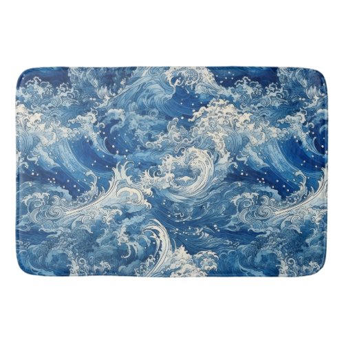 Beautiful crashing blue ocean waves  bath mat