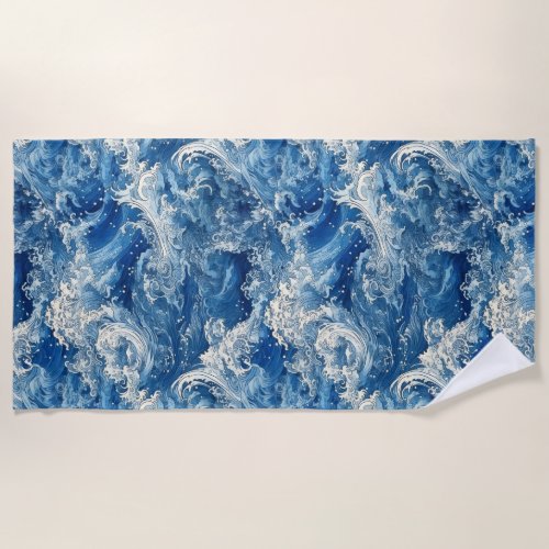 Beautiful crashing blue ocean waves  beach towel