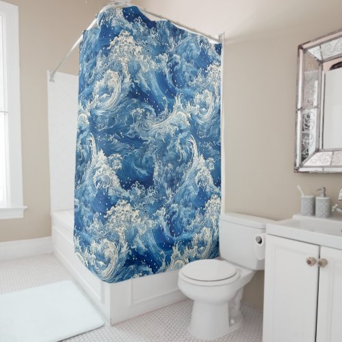 Beautiful crashing blue ocean waves  shower curtain