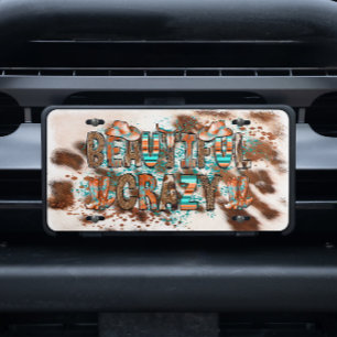 Beautiful Crazy Country Cow Print Western Fun License Plate