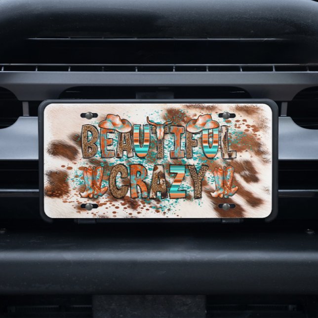 Beautiful Crazy Country Cow Print Western Fun  License Plate (Creator Uploaded)