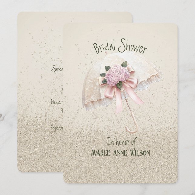 Beautiful Cream and Pink Umbrella Bridal Shower Invitation (Front/Back)